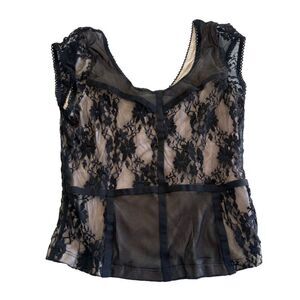 H&M Divided Womens 8 Black Tan Lace Blouse Whimsigoth Grunge Romantic